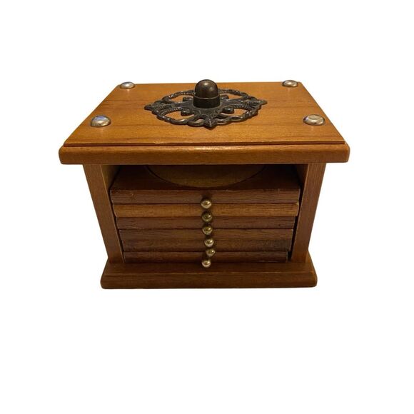 Vintage Mid Century Modern Wood 6 Pc Coaster Set Storage Box Home Decor Wooden - Picture 1 of 14